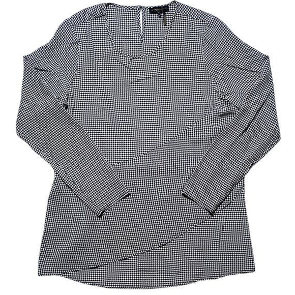 Donna Karan 100% Silk Houndstooth Blouse M Women’s Black White Long Sleeve - Picture 1 of 12